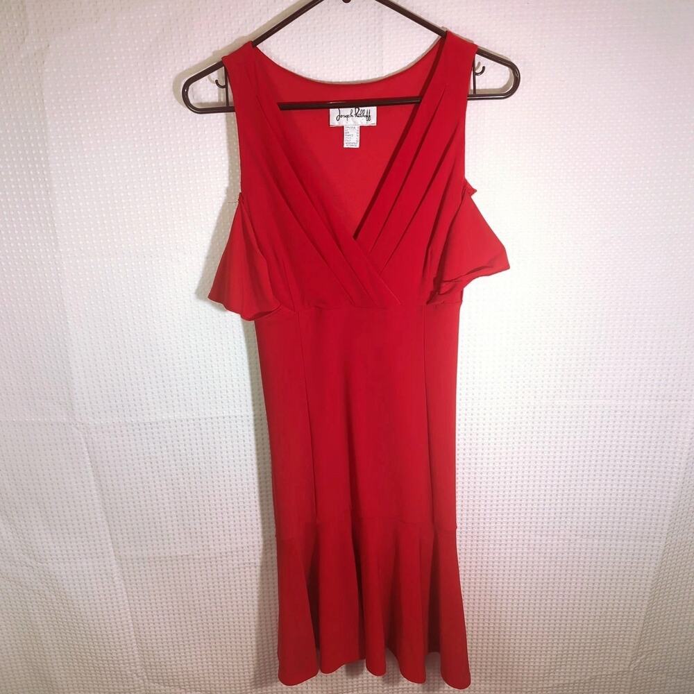Joseph Ribkoff 8 Red Cold Shoulder Ruffle Midi Dress Women's Cocktail Canada